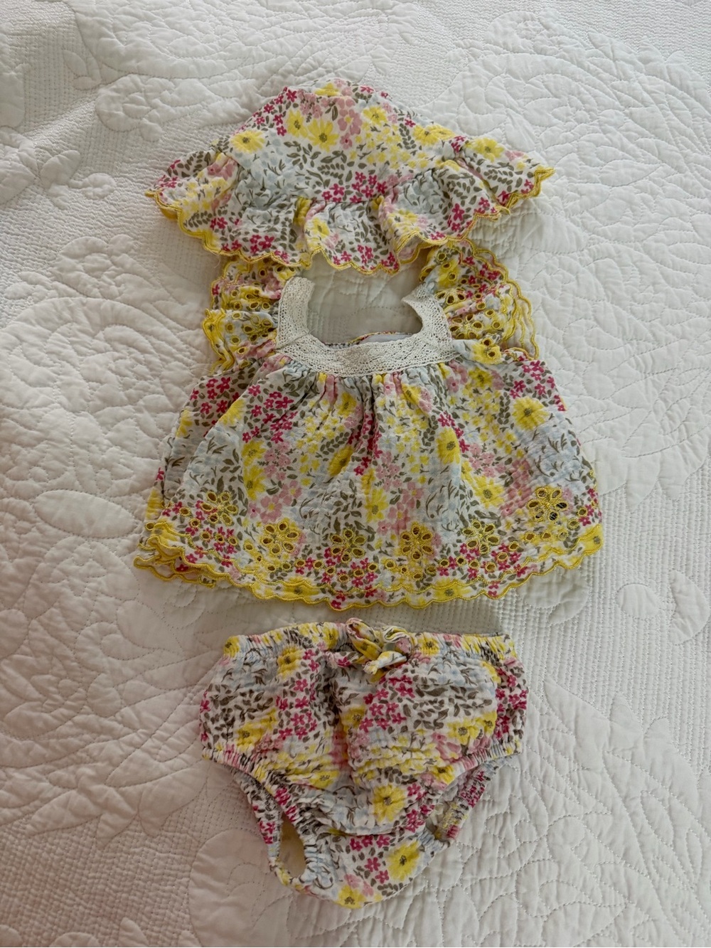 Rachel Yellow & Pink Floral Baby Three-Piece Set